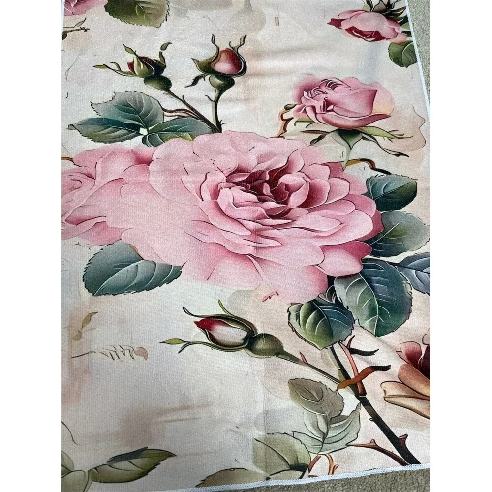 2 Pink Flower Hand Towels Decorative Towels‎ Bathroom Elegant Rose Floral Leaf